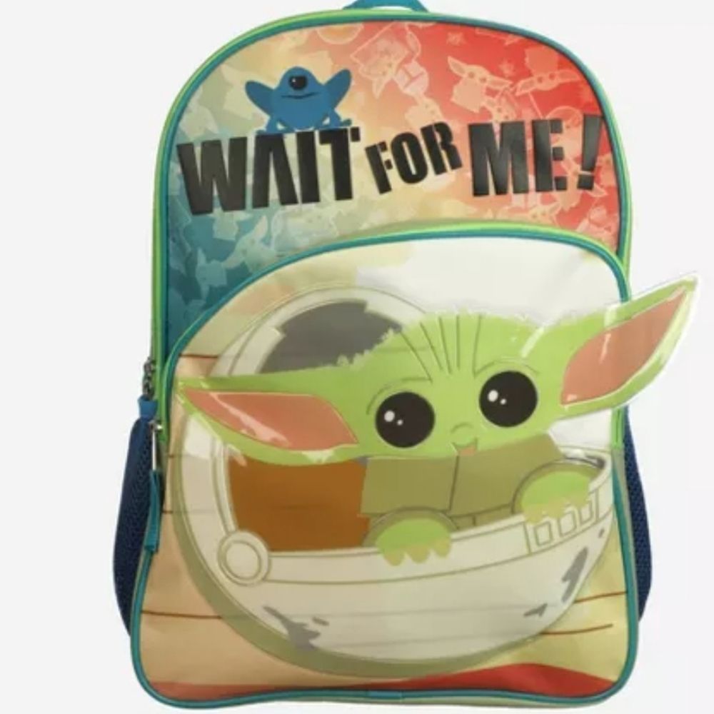 Star Wars Mandalorian Grogu Baby Yoda 3D 16" Bookbag Wait For Me! NEW WITH TAGS